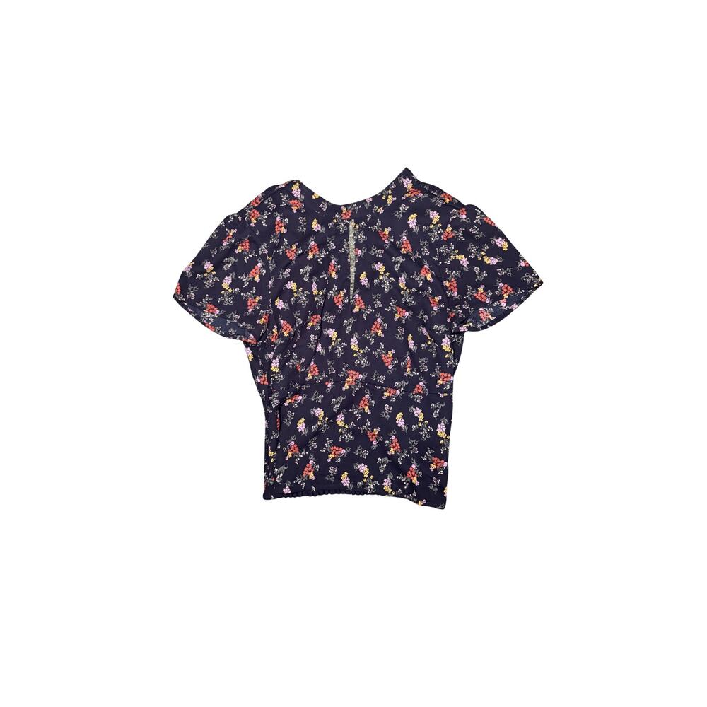 abercrombie key hole floral top with tie neck